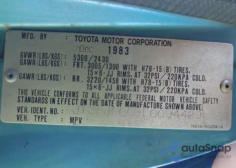1984 Toyota Land Cruiser Fj60 from USA, damaged, VIN JT3FJ60G9E0094429